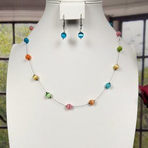 💖💖PREMIER DESIGNS MULTI-COLOR GLASS BEADED NECKLACE AND EARRING SET